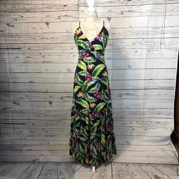 Tropical sleevless maxi dress criss cross straps size medium - Picture 13 of 15